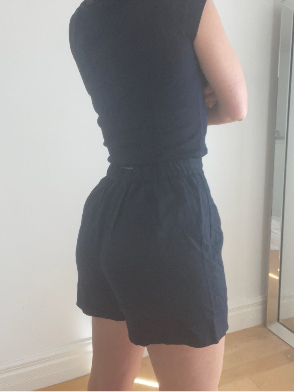 Navy Boden High Waist linen Shorts